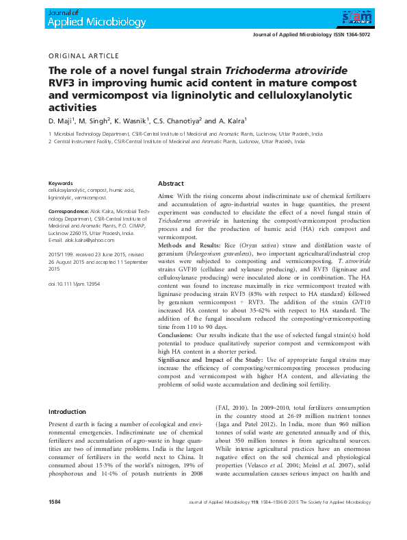 (PDF) The role of a novel fungal strain Trichoderma atroviride RVF3 in ...