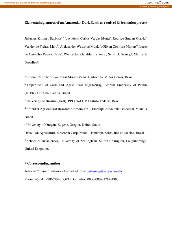 (PDF) Elemental signatures of an Amazonian Dark Earth as result of its ...