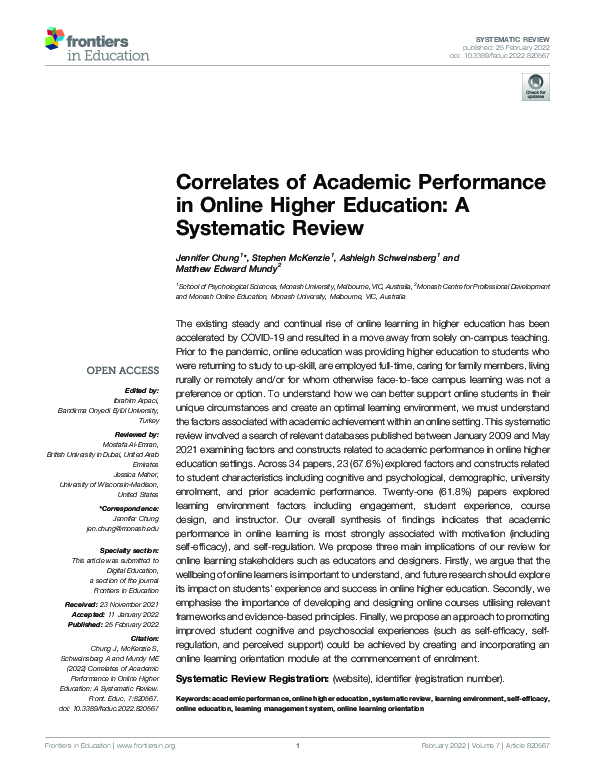 (PDF) Correlates of Academic Performance in Online Higher Education: A ...