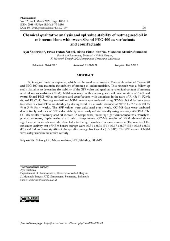 (PDF) Chemical qualitative analysis and spf value stability of nutmeg ...