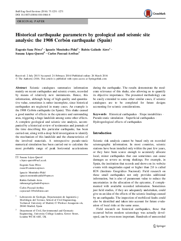 (PDF) Historical earthquake parameters by geological and seismic site ...