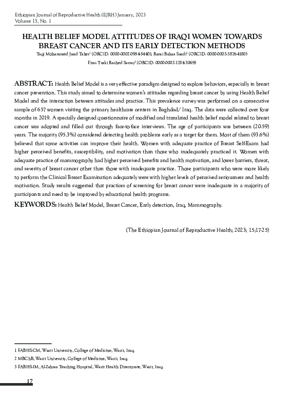 (PDF) HEALTH BELIEF MODEL ATTITUDES OF IRAQI WOMEN TOWARDS BREAST ...