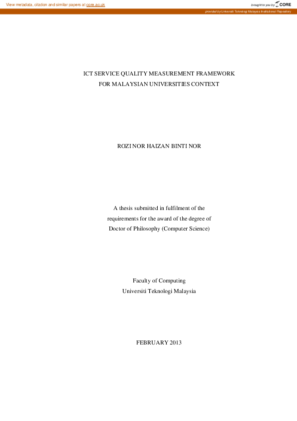 (PDF) ICT service quality measurement framework for Malaysian ...