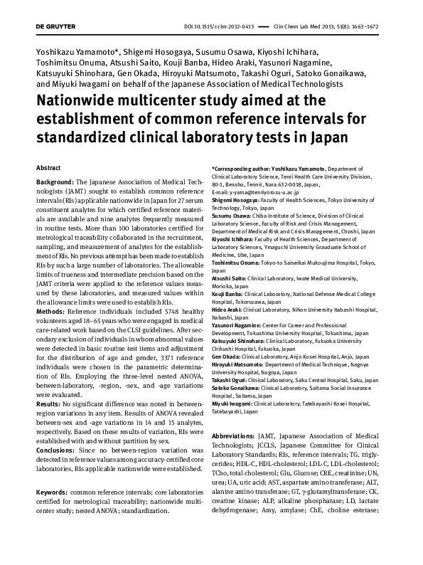 (PDF) Nationwide multicenter study aimed at the establishment of common ...