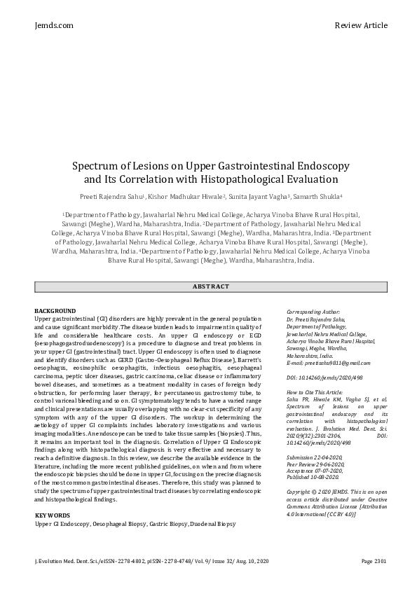 (PDF) Spectrum of Lesions on Upper Gastrointestinal Endoscopy and Its ...