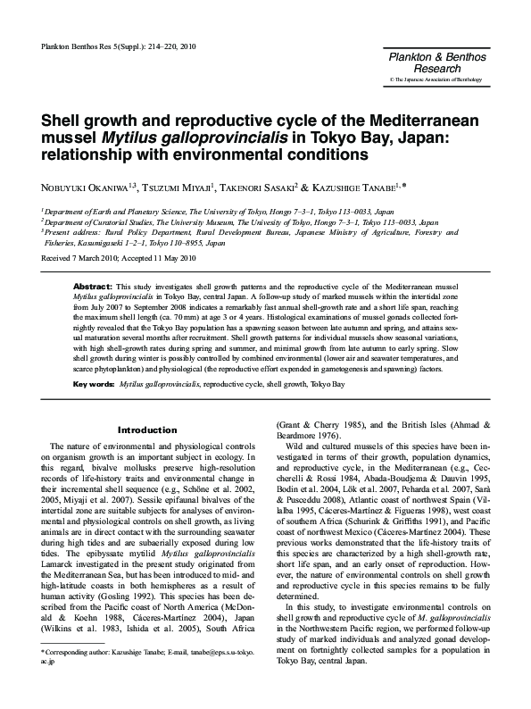 (PDF) Shell growth and reproductive cycle of the Mediterranean mussel ...