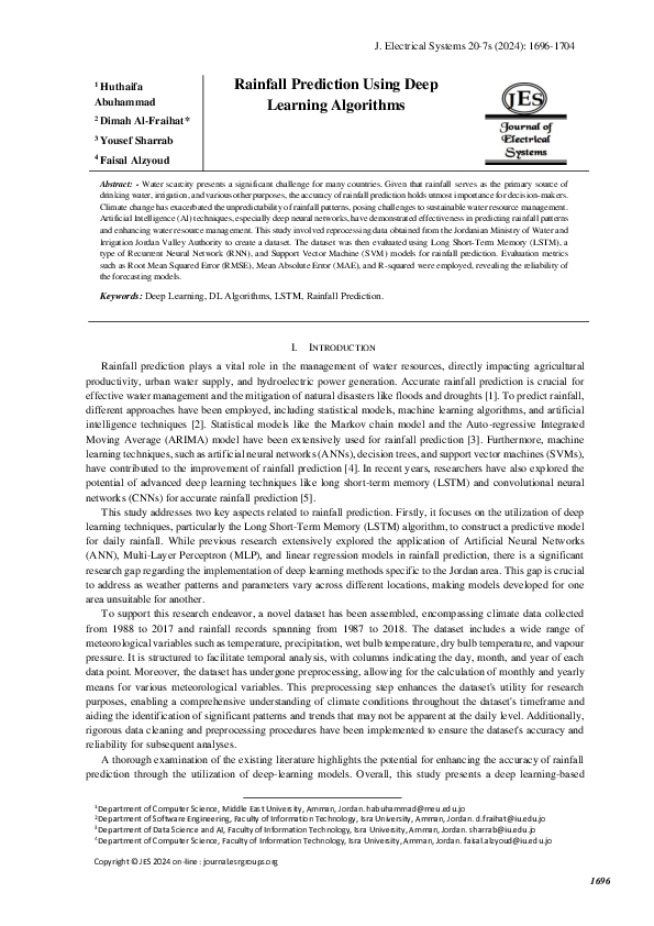 (PDF) Rainfall Prediction Using Deep Learning Algorithms