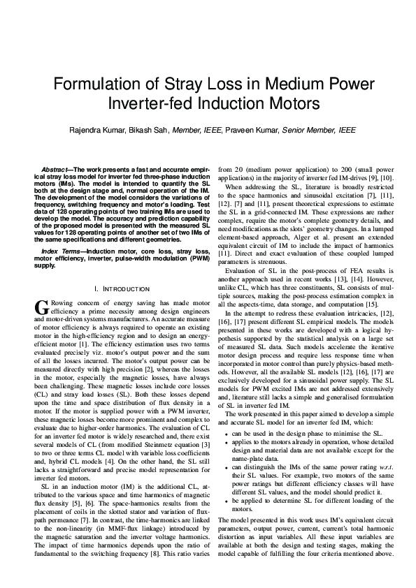 (PDF) Formulation of Stray Loss in Medium Power Inverter-fed Induction ...