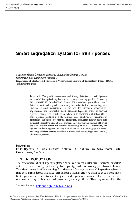 (PDF) Smart segregation system for fruit ripeness