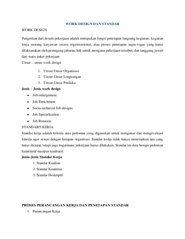 (PDF) WORK DESIGN AND STANDARD