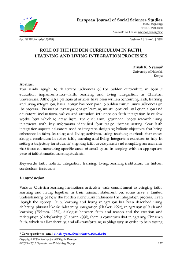 (PDF) Role of the Hidden Curriculum in Faith, Learning and Living ...
