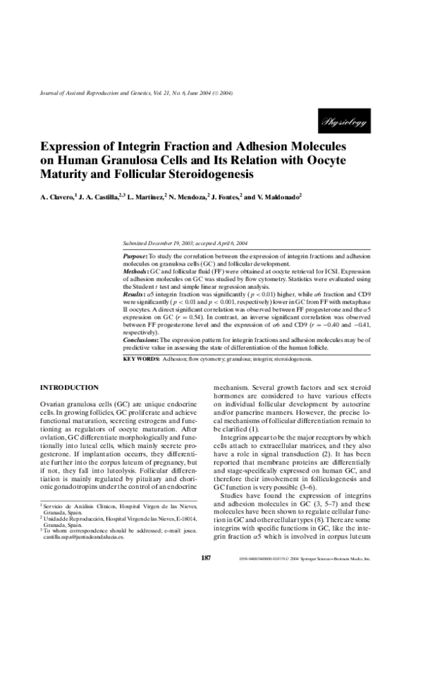 (PDF) Expression of Integrin Fraction and Adhesion Molecules on Human ...