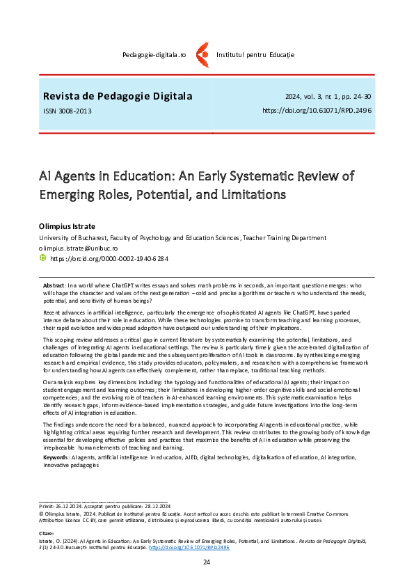 (PDF) RPD 2024 Istrate AI agents in education early systematic review