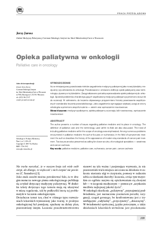 (PDF) Palliative care in oncology