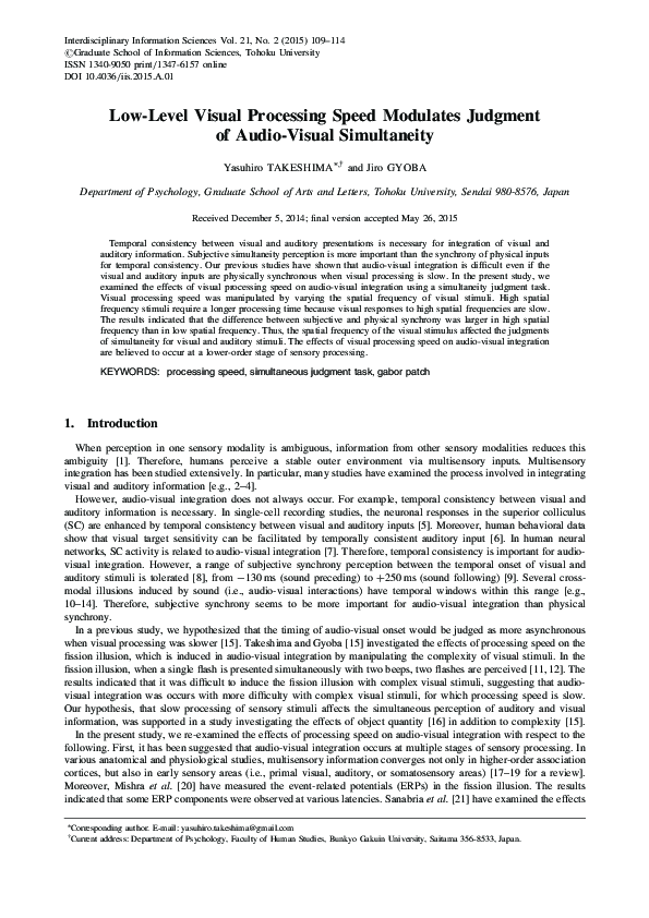 (PDF) Low-Level Visual Processing Speed Modulates Judgment of Audio ...