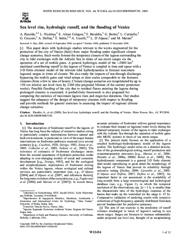 (PDF) Sea level rise, hydrologic runoff, and the flooding of Venice