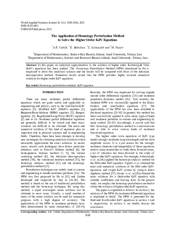 (PDF) The Application of Homotopy Perturbation Method to Solve the ...