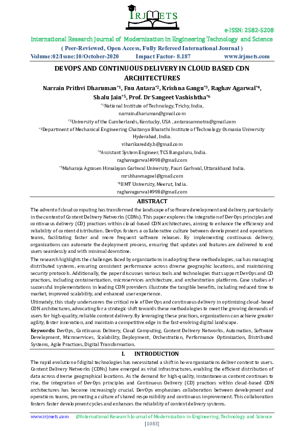 (PDF) DEVOPS AND CONTINUOUS DELIVERY IN CLOUD BASED CDN ARCHITECTURES