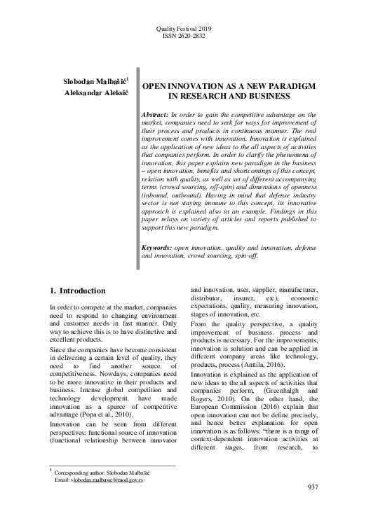 (PDF) Open Innovation as a New Paradigm in Research and Business