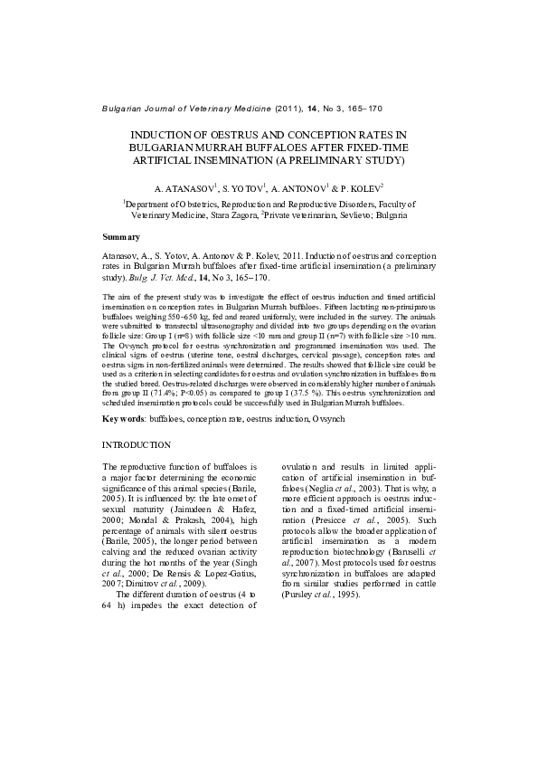 (PDF) Induction of oestrus and conception rates in Bulgarian Murrah ...