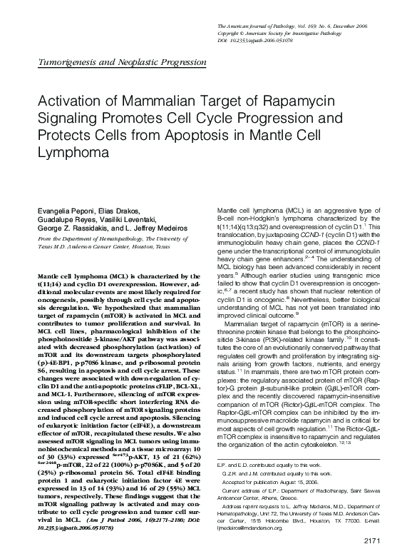 (PDF) Activation of Mammalian Target of Rapamycin Signaling Promotes ...