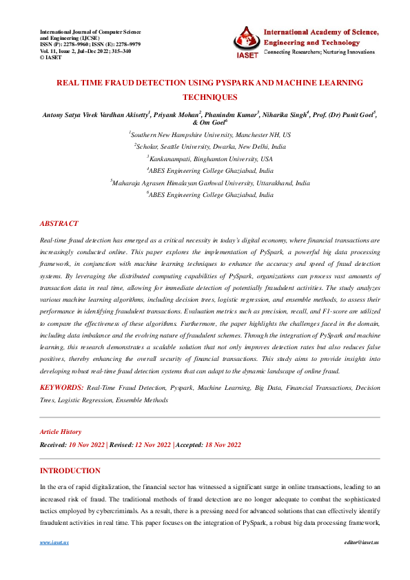 (PDF) Real Time Fraud Detection Using PySpark and Machine Learning ...