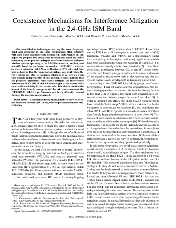 (PDF) Coexistence mechanisms for interference mitigation in the 2.4-ghz ...