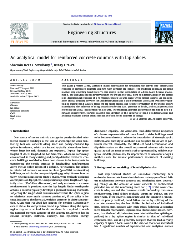(PDF) An analytical model for reinforced concrete columns with lap splices