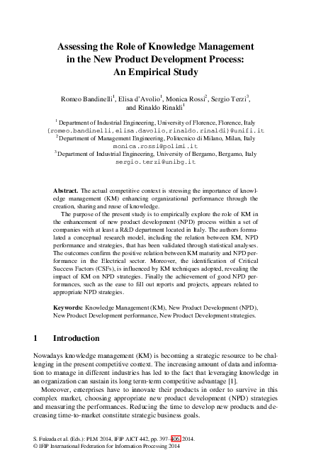 (PDF) Assessing the Role of Knowledge Management in the New Product ...