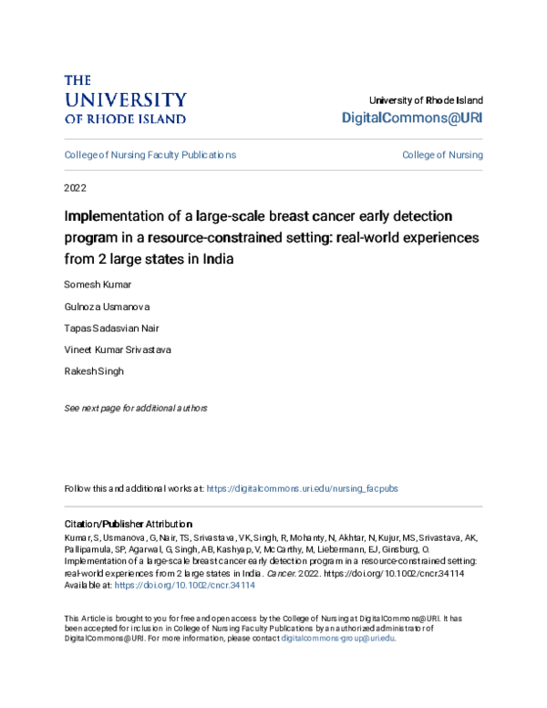 (PDF) Implementation of a large‐scale breast cancer early detection ...