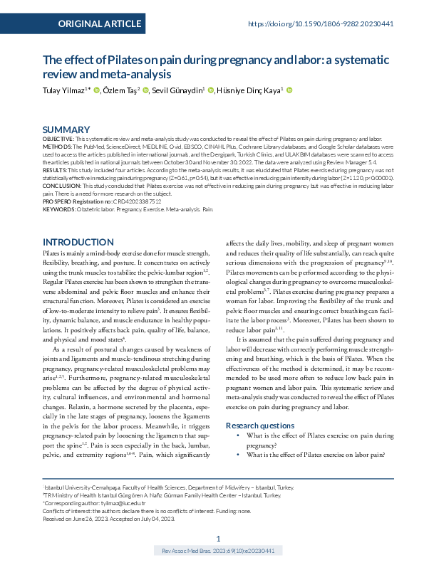 (PDF) The effect of Pilates on pain during pregnancy and labor: a ...