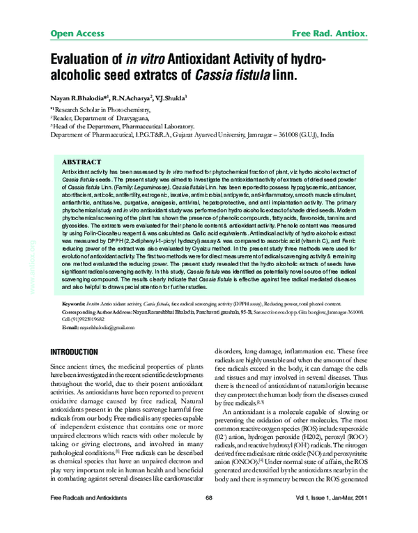 (PDF) Evaluation of in vitro Antioxidant Activity of hydroalcoholic ...