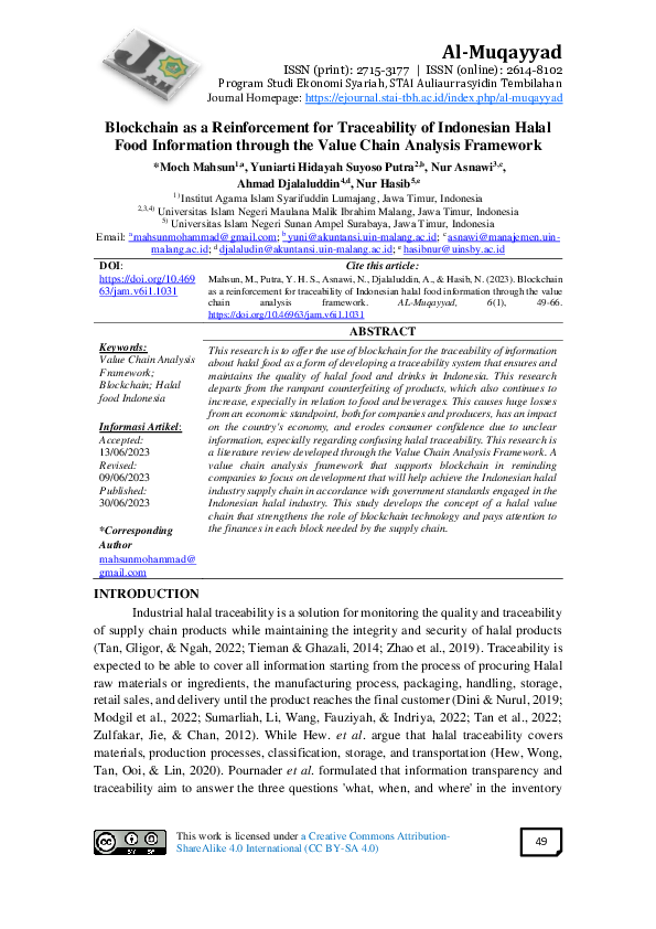 (PDF) Blockchain as a Reinforcement for Traceability of Indonesian ...