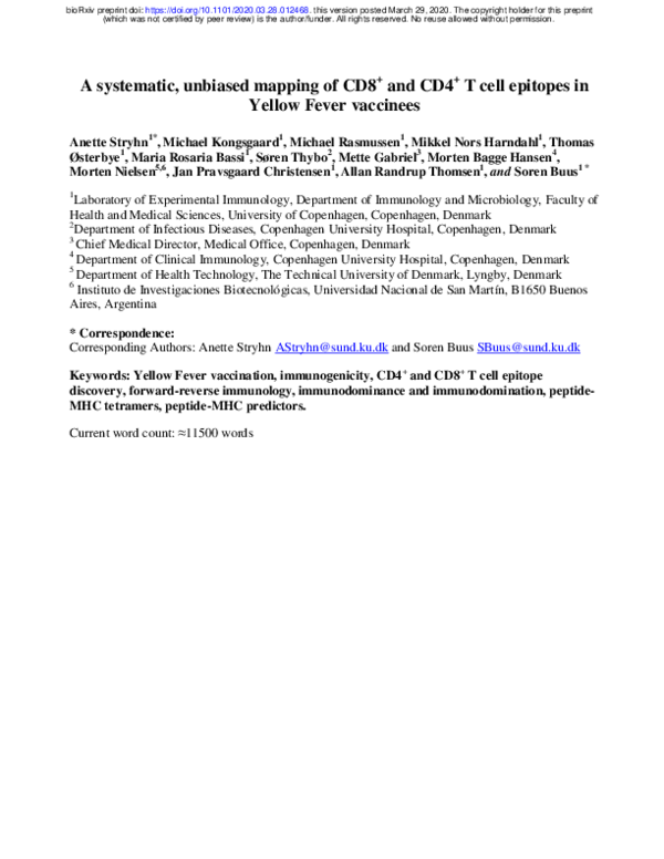 (PDF) A systematic, unbiased mapping of CD8+ and CD4+ T cell epitopes ...