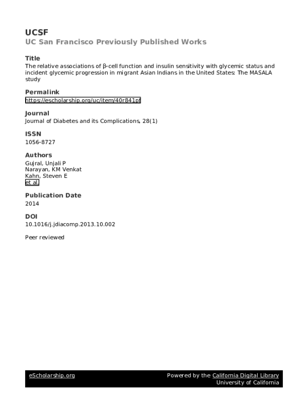 (PDF) The relative associations of β-cell function and insulin ...