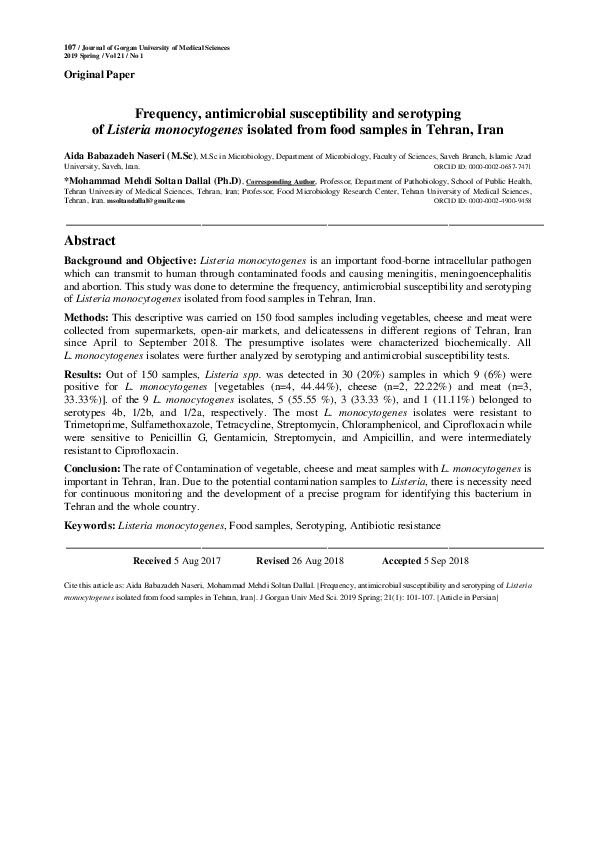 (PDF) Frequency, antimicrobial susceptibility and serotyping of ...