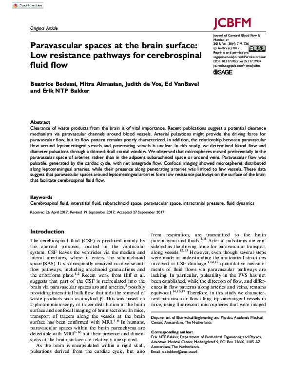 (PDF) Paravascular spaces at the brain surface: Low resistance pathways ...