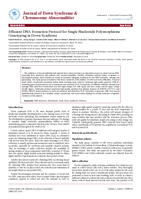 (PDF) Efficient DNA Extraction Protocol for Single Nucleotide ...
