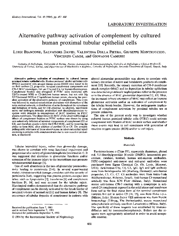 (PDF) Alternative pathway activation of complement by cultured human ...
