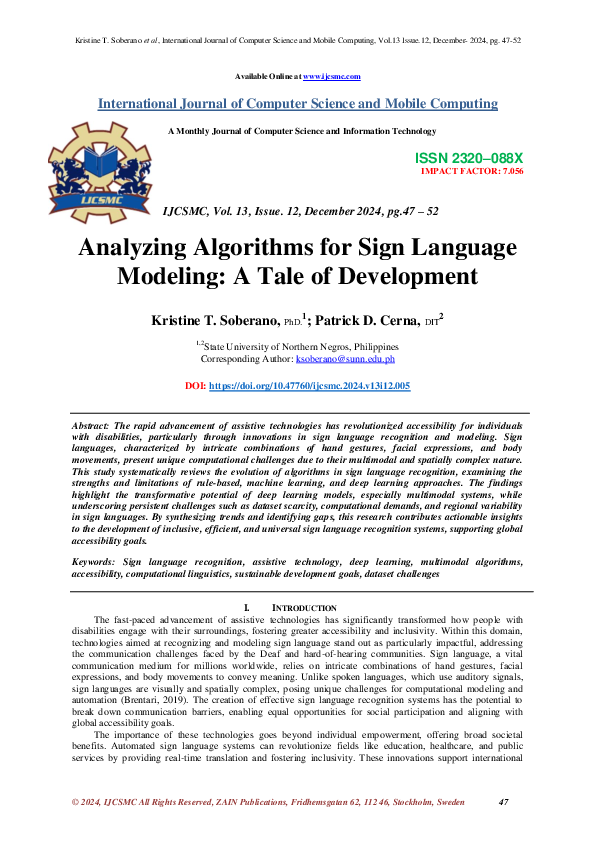 (PDF) Analyzing Algorithms for Sign Language Modeling: A Tale of ...