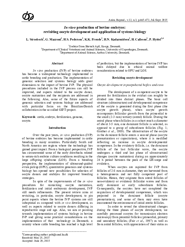 (PDF) In vitro production of bovine embryos: revisiting oocyte ...