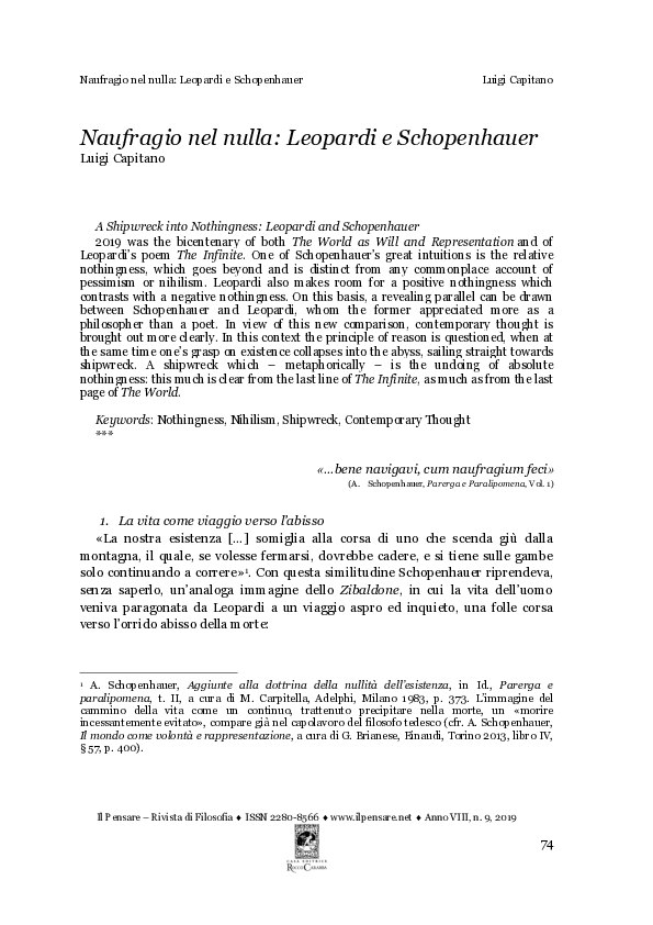 (PDF) Naufragio nel nulla: Leopardi e Schopenhauer