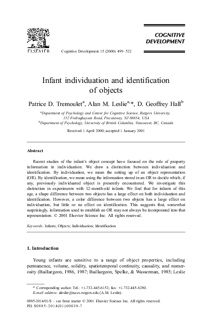 (PDF) Infant individuation and identification of objects