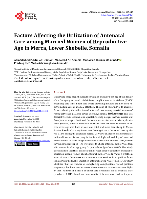 (PDF) Factors Affecting the Utilization of Antenatal Care among Married ...
