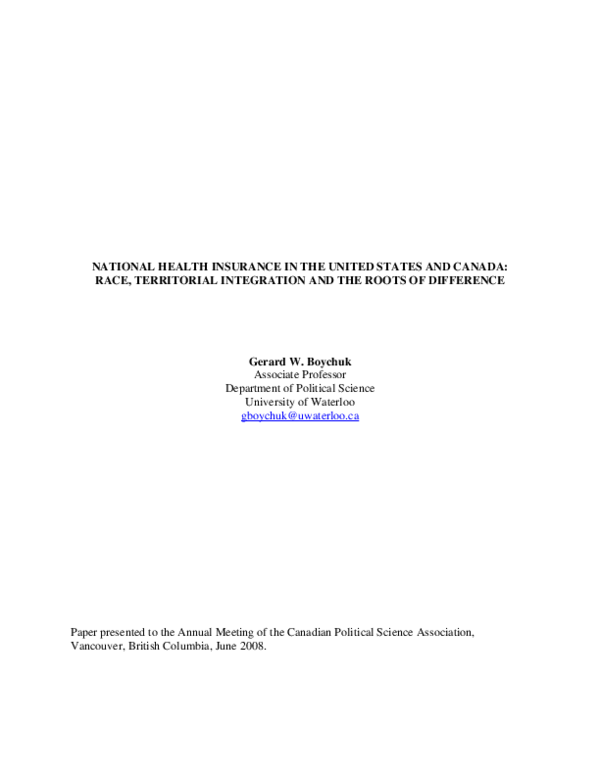 (PDF) National Health Insurance in the United States and Canada: Race ...