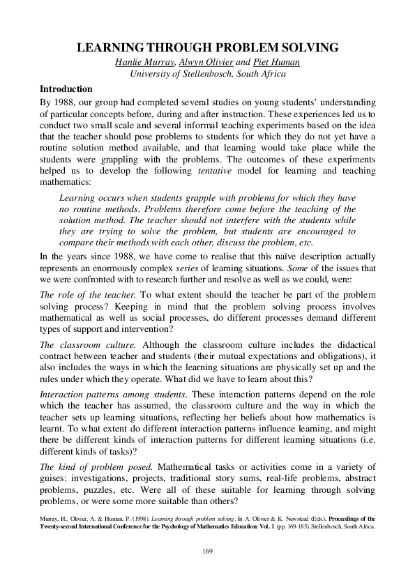(PDF) Learning Through Problem Solving