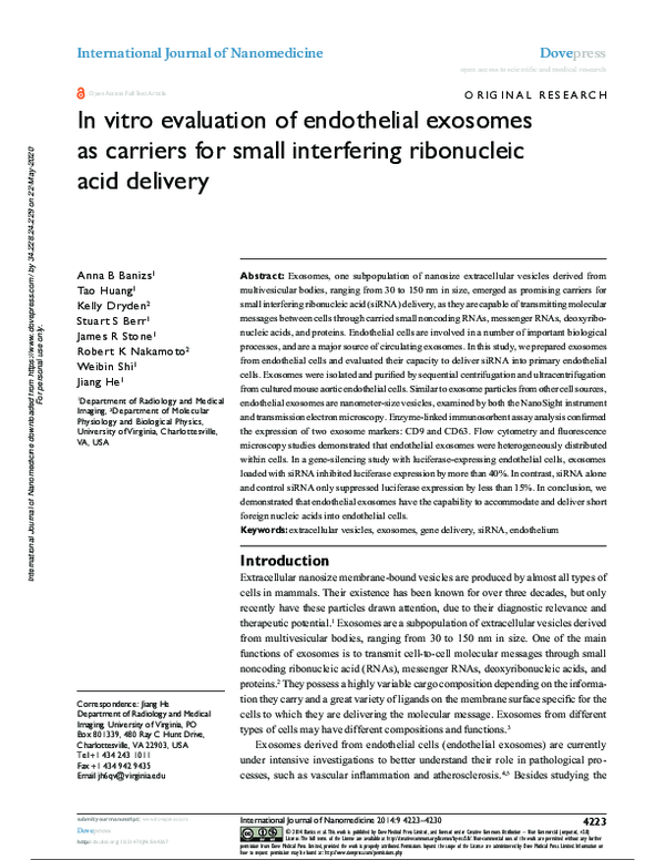 (PDF) In vitro evaluation of endothelial exosomes as carriers for small ...