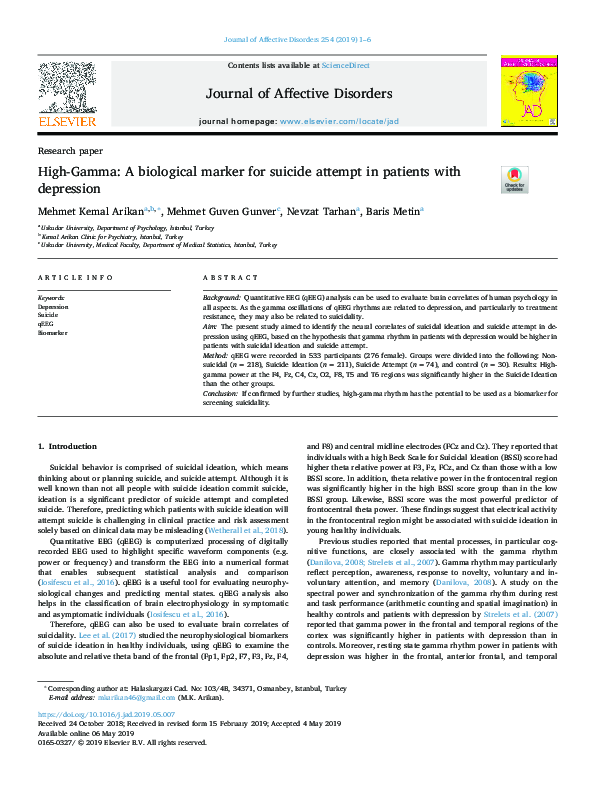 (PDF) High-Gamma: A biological marker for suicide attempt in patients ...