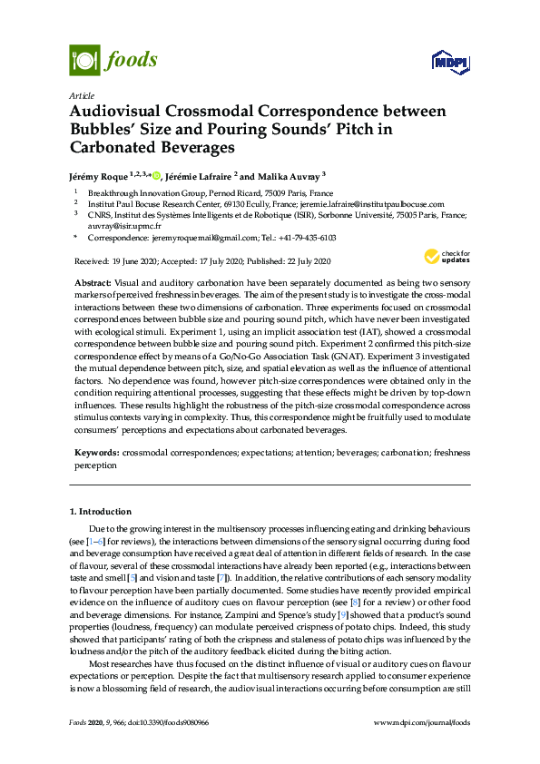 (PDF) Audiovisual Crossmodal Correspondence between Bubbles’ Size and ...