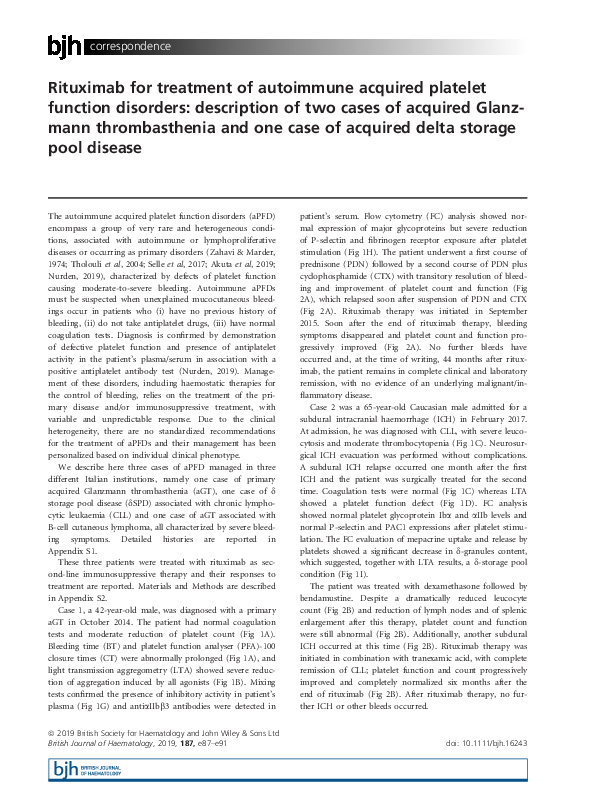 (PDF) Rituximab for treatment of autoimmune acquired platelet function ...